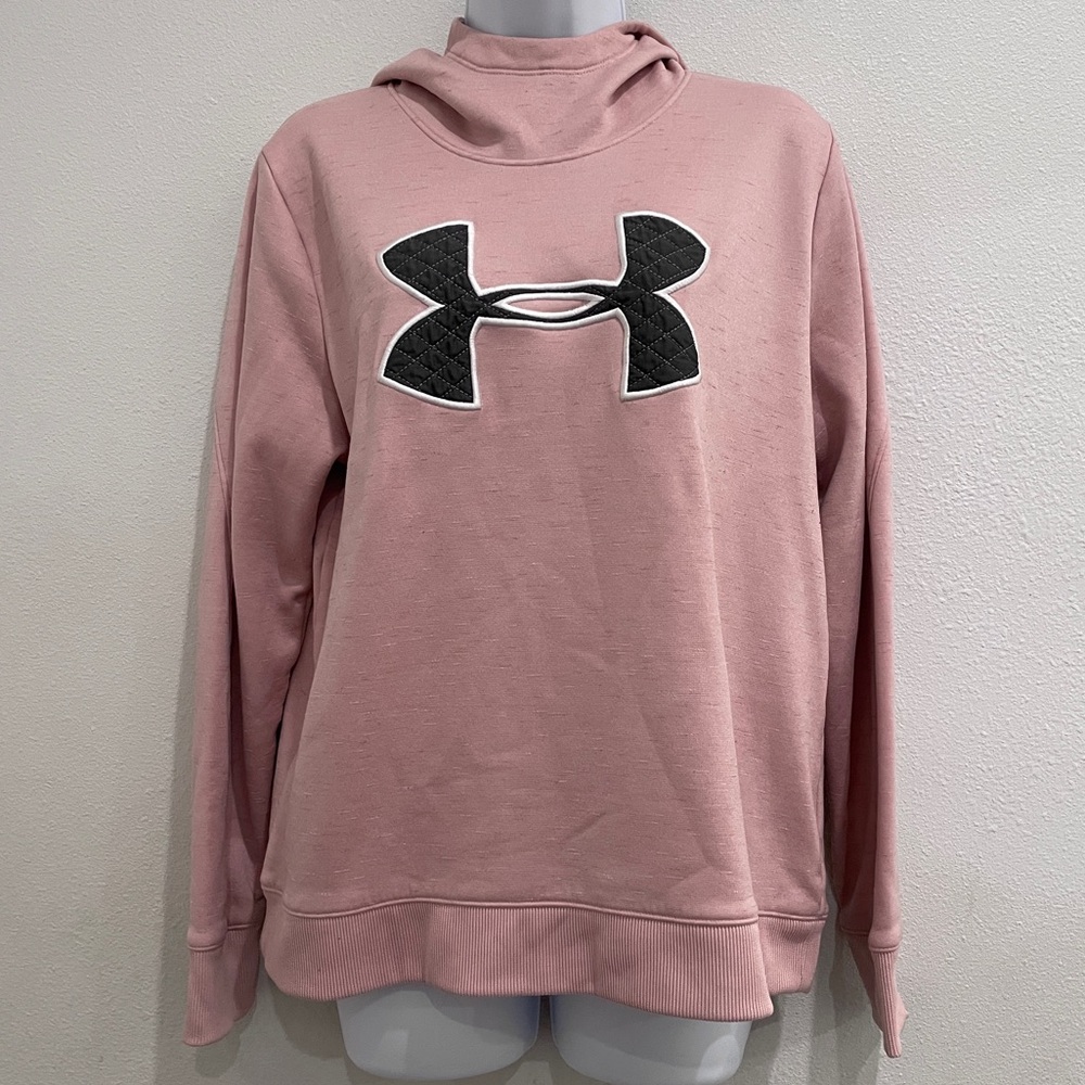 Under Armour ColdGear Pink Funnel Neck Hoodie Quilted Logo Pullover Womens Large